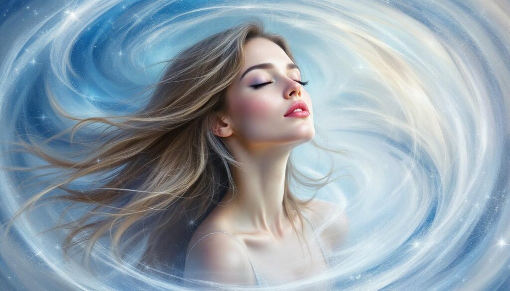 +painting-shows-a-light-brown-haired-womaт +painting shows a light brown haired womaт